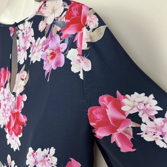 Portmans Women’s Floral Top Blouse Navy Blue & Pink Short Sleeve Spring Size 8 - Picture 6 of 12